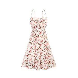 Grace Karin Pink and Cream Floral Mini Dress Size Small Ruched Spaghetti Straps